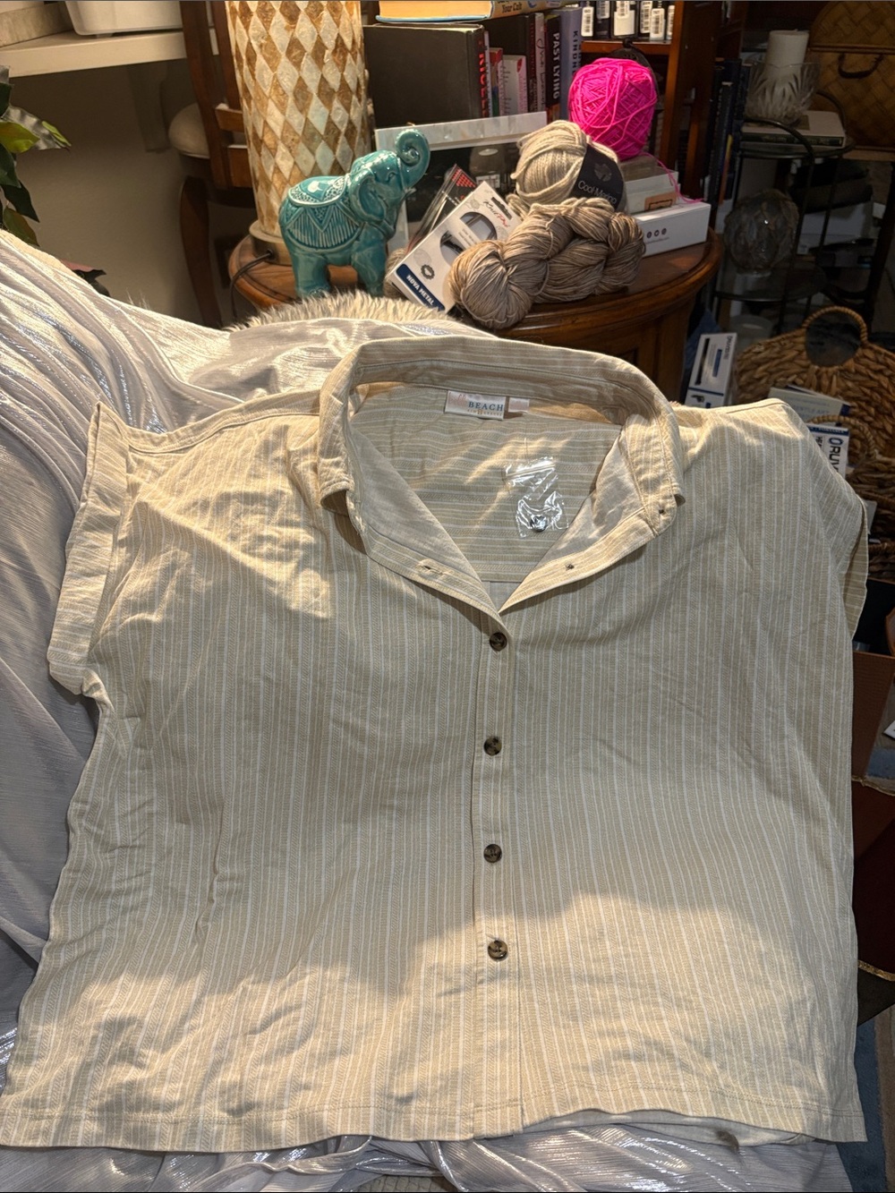 New Belle Beach by Kim Gravel Camp Shirt in Sandbar with White